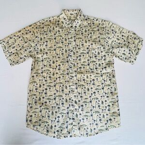Summa Men’s Silk Blend Hawaiian Fish Palm Tree Tropical Button Up Shirt Size S